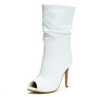 Peep Toe Patent Vegan Leather Ankle Boots White - Thumbnail 3