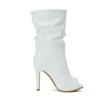 Peep Toe Patent Vegan Leather Ankle Boots White - Thumbnail 4