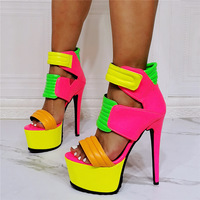 15CM High Heels Womens Platform Peep Toe Sandals Pumps Shoes For Party Dress-Yellow - Thumbnail 2