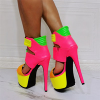 15CM High Heels Womens Platform Peep Toe Sandals Pumps Shoes For Party Dress-Yellow - Thumbnail 3