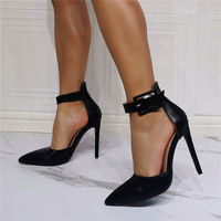 High Heels Unisex Men's Women's Pointed Toe Stiletto Buckle Pumps Party Bridal Prom Court Shoes-Black - Thumbnail 3