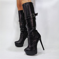 Women Knee High Platform Boots Side Zip Stiletto High Heels Ladies Shoes Woman - Thumbnail 2