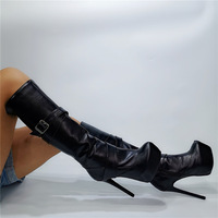 Women Knee High Platform Boots Side Zip Stiletto High Heels Ladies Shoes Woman - Thumbnail 4