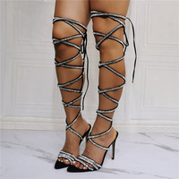 High Heel Women's Sexy Stiletto High Heel Sandals with Rhinestone Straps for Party-Black - Thumbnail 4