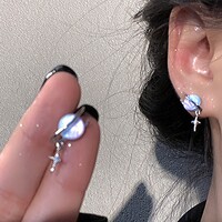 Fantasy Planet Galaxry Universe Purple Blue Gradient Silver Earrings - Thumbnail 3