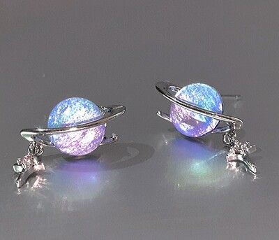 Fantasy Planet Galaxry Universe Purple Blue Gradient Silver Earrings