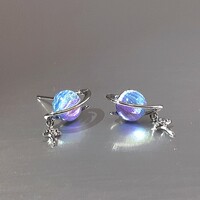 Fantasy Planet Galaxry Universe Purple Blue Gradient Silver Earrings - Thumbnail 2