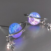 Fantasy Planet Galaxry Universe Purple Blue Gradient Silver Earrings - Thumbnail 1