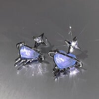 Melting Ice Blue Heart Astral Sparkling Blue Silver Earrings - Thumbnail 3