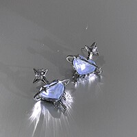 Melting Ice Blue Heart Astral Sparkling Blue Silver Earrings - Thumbnail 4