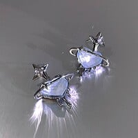 Melting Ice Blue Heart Astral Sparkling Blue Silver Earrings - Thumbnail 5