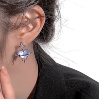 Melting Ice Blue Heart Astral Sparkling Blue Silver Earrings - Thumbnail 2