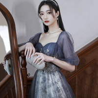 Lovely Tulle Sequins Long Prom Dress, A-Line Short Sleeve Evening Party Dress - Thumbnail 3