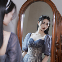 Lovely Tulle Sequins Long Prom Dress, A-Line Short Sleeve Evening Party Dress - Thumbnail 4