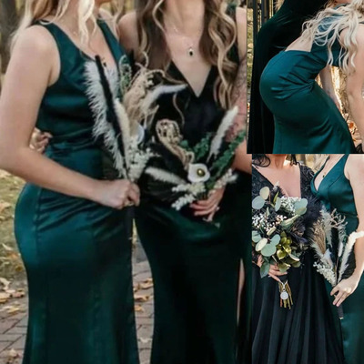 V neck bridesmaid dresses mermaid open back - Thumbnail 1