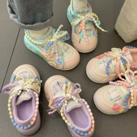 Beads Lace Color Pastel Decorative Summer Spring Girl Women Thick Big Soles White Pink Blue Purple Sporty Sneaker Shoes - Thumbnail 1