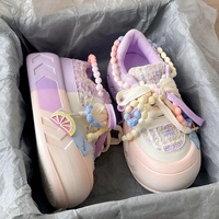 Beads Lace Color Pastel Decorative Summer Spring Girl Women Thick Big Soles White Pink Blue Purple Sporty Sneaker Shoes - Thumbnail 8