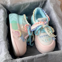 Beads Lace Color Pastel Decorative Summer Spring Girl Women Thick Big Soles White Pink Blue Purple Sporty Sneaker Shoes - Thumbnail 6