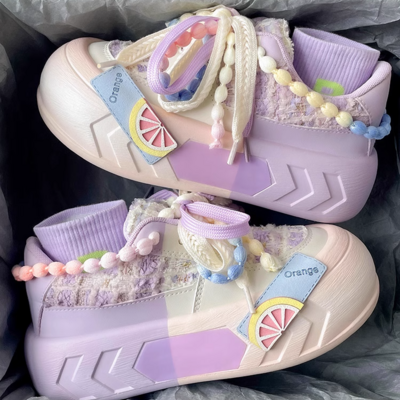 Beads lace color pastel decorative summer spring girl women thick big soles white pink blue purple sporty sneaker shoes