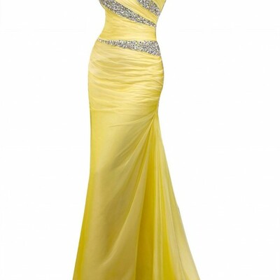 Mermaid one shoulder long chiffon beading prom dresses,1563