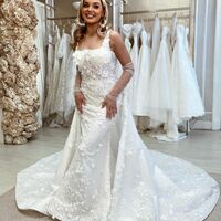 Gorgeous Mermaid Square Neck Lace Appliques Wedding Dresses - Thumbnail 2