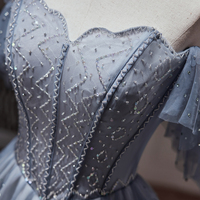 Gray Blue Tulle Beaded Short Prom Dress, Cute Sweetheart Neck Party Dress - Thumbnail 1