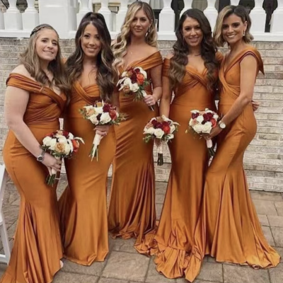 Off shoulder bridesmaid dresses mermaid orange - Thumbnail 2