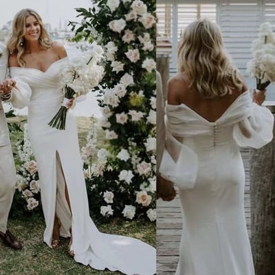 Off Shoulder Wedding Dresses Bridal Gown Slit Side