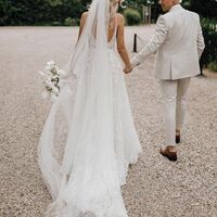 Fairy A Line V Neck Tulle Wedding Dresses with Appliques - Thumbnail 2