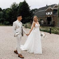 Fairy A Line V Neck Tulle Wedding Dresses with Appliques - Thumbnail 1