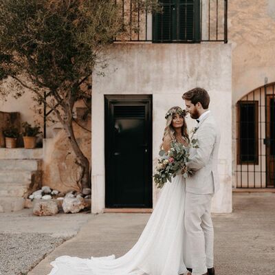 Fairy a line v neck cross back chiffon long wedding dresses