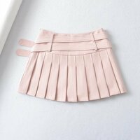Pastel Pink White Black Cute Angel Double Belts Fresh Spring Summer High Waist Tennis Pleated Short Mini Skirt - Thumbnail 9