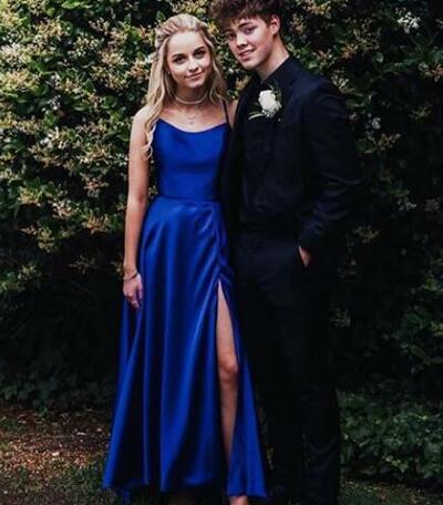 Elegant Royal Blue Satin Backless Evening Dresses