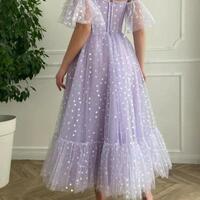Elegant Bright Lavender Tulle Prom Dresses - Thumbnail 1
