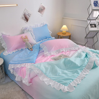 New Gradient Color Princess Fitted Sheet Bed Sheet Duvet Cover Four-Piece Set - Thumbnail 9