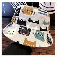 Kawaii Cats Print Fisherman Hat - Thumbnail 2