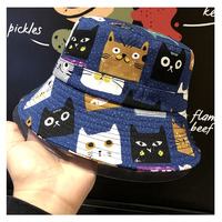 Kawaii Cats Print Fisherman Hat - Thumbnail 1