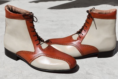 Hot Sale Men's Hand Stitch Two Tone Ankle High Genuine Leather Lace Up Formal Boot