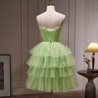 Green Tulle Straps Short Party Dress, Green Homecoming Dress Formal Dress - Thumbnail 3