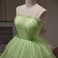 Green Tulle Straps Short Party Dress, Green Homecoming Dress Formal Dress - Thumbnail 1