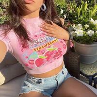 Séduire Strawberry Printed Pink Top - Thumbnail 1
