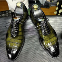 Men's Alligator Shoes, Two Tone Leather Whole Cut Handmade Lace Up Shoes  - Thumbnail 1