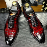 Men's Alligator Shoes, Two Tone Leather Whole Cut Handmade Lace Up Shoes  - Thumbnail 5