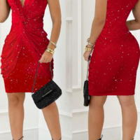 Sexy V-Neck Sleeveless Chiffon Dress - Thumbnail 1