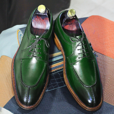 Men's greeen shoe, two tone leather shoe, split toe  oxford shoes - Thumbnail 1