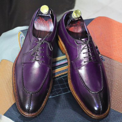 Handmade men's purple shoe, two tone leather shoe, split toe  oxford shoes - Thumbnail 1