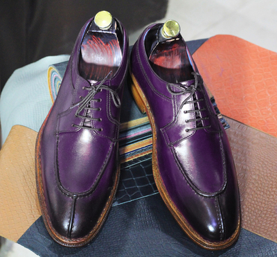 Handmade Men's Purple Shoe, Two Tone Leather Shoe, Split Toe  Oxford Shoes