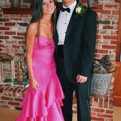 Hot pink mermaid long prom dresses evening gowns - Thumbnail 2