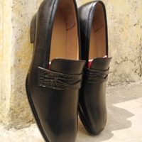 Latest Men's Hand Stitch Black Moccasin Loafer Genuine Leather Formal Shoes - Thumbnail 1