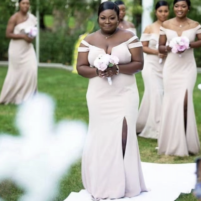 Plus size bridesmaid dresses for wedding party off shoulder - Thumbnail 1